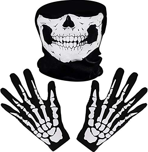 White Skeleton Gloves and Skull Face Mask Ghost Bones for Adult Halloween Dance Costume Party (1)