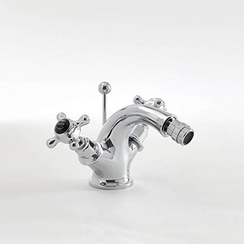 Milano Elizabeth Mono Bidet Mixer Tap Crosshead Handles - Chrome and Black