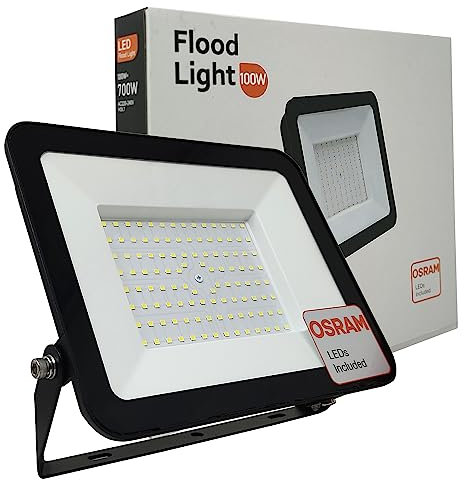 FactorLED Foco LED 100W, Negro Slim, Iluminación Exterior e Interior, Proyector Ultrafino IP65, Floodlight Decoración, (Luz Cálida) (100)
