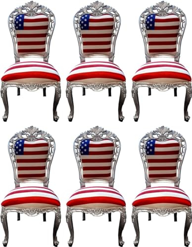 Casa Padrino Luxus Barock Esszimmer Stuhl Set USA/Silber 52 x 51 x H. 105 cm - Designer Barock Küchen Stühle 6er Set - Barock Esszimmer Möbel