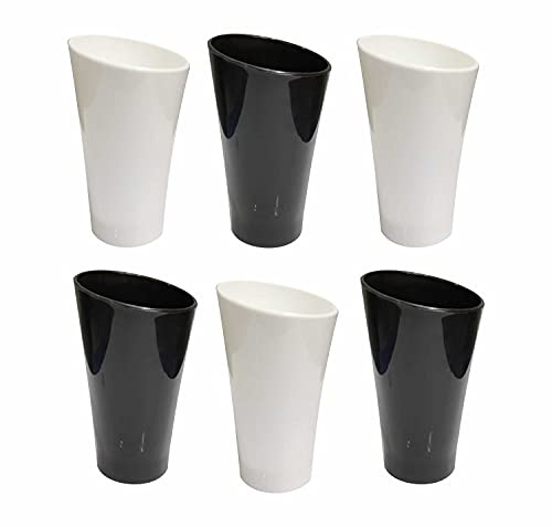 Mehul Kunststoffglas für Saft, Wasser, kalte Getränke und andere Getränke, unzerbrechliche Gläser, mikrowellengeeignet, BPA-frei, lebensmittelecht, 6 Stück, Fassungsvermögen: 250 ml (schwarz und weiß)