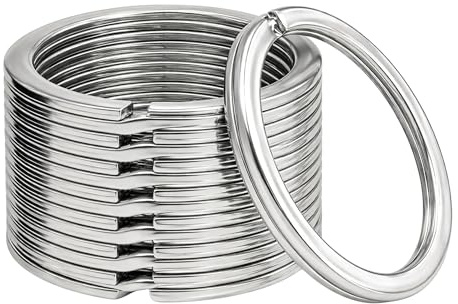 Rohans 10 Pcs 25 mm Metal Flat Split Key Ring Circular Keychain Hoops Keyring Loop Keyring Connector (Silver)