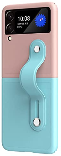 Keyyo Custodia per Samsung Galaxy Z Flip 3, custodia protettiva in PC con cavalletto da polso, rosa