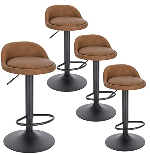 EUGAD Barhocker 4er Set 360° Drehstuhl Barstuhl mit Rückenlehne Fußstütze 120kg belastbar höhenverstellbar Kunstleder Metall Braun 0914BY-4