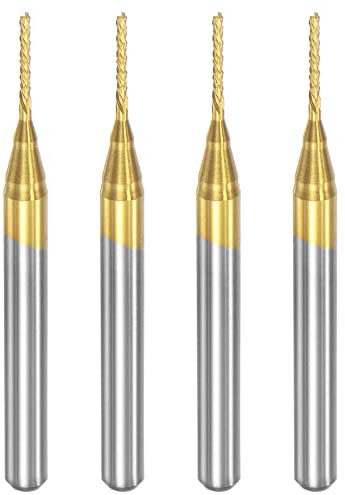 sourcing map 4 Stück VHM Schaftfräser 0.8 mm, Klingenlänge 6 mm CNC Fräser | Titanbeschichtet-Beschichtung für Edelstahl, Verbundwerkstoffe und Legierungen