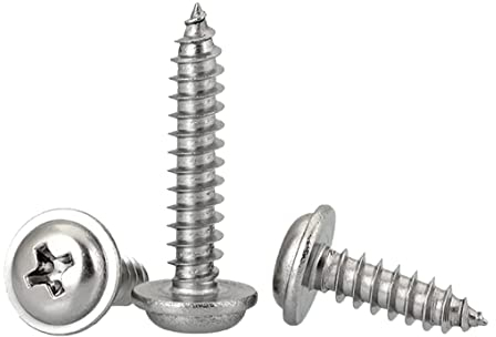 FandWay Blechschrauben Flachkopf mit Unterlegscheiben,M5 x 12/16/20/30/40mm Selbstschneidende Kreuzkopf Schrauben aus Edelstahl A2-70 Holzschrauben Selbstbohrende schrauben.（Jeweils 20 Stück）