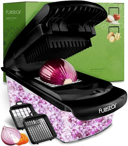Gemüseschneider Spiralschneider Gemüsehobel - Gemüse Schneider Zwiebelschneider Kartoffelschneider Obstschneider - Vegetable Chopper Cutter Dicer (2-in-1 - Schwarz)