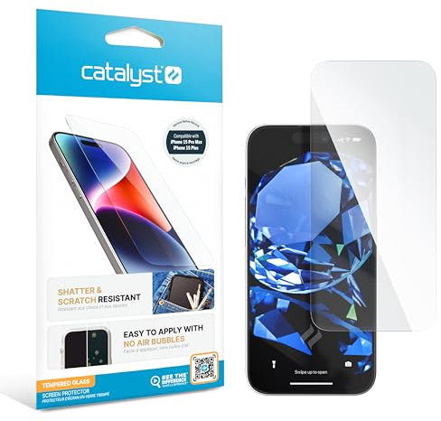 Catalyst Tempered Glass Screen Protector for iPhone 15 Pro Max and 15 Plus, Full Coverage Against Drops, Cracks, Surface Scratches, Case-Friendly, Compatible Case, Touch-Sensitive, Bare-Screen Feel…