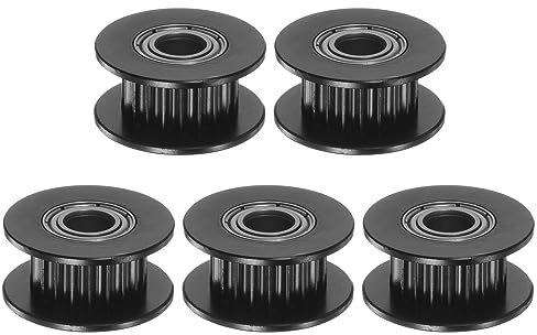 sourcing map 5Stk 2GT Umlenkrolle 20 Zähne 5mm Bohrung 18mm Durchm. Aluminum Zahnriemen für 6mm Breite Gürtel 3D Drucker CNC Maschine Zubehör Schwarz