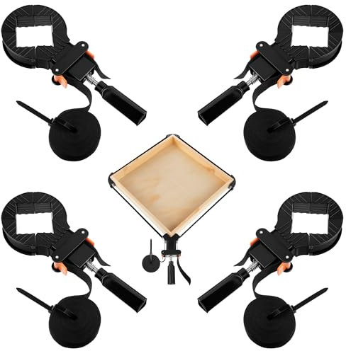 Feekoon 4 Packs Strap Clamps for Woodworking, Quick Release Band Clamps with 4 Corner Claws, Thick and Sturdy Belt Clamps, Adjustable Picture Frame Clamp Tool