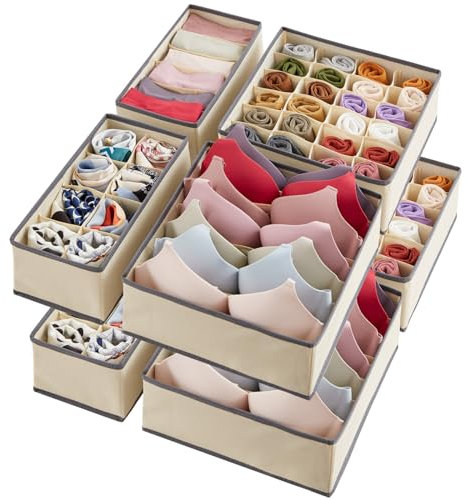 Lifewit Schrank Schublade Organizer Teiler für Unterwäsche, 8 Stücke, faltbare Kommode Organizer und Aufbewahrungsbehälter zur Aufbewahrung von Dessous, BHs, Unterwäsche, Khaki