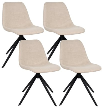 Kick Collection 4er Set Esszimmerstühl Yani - Beige - Modern und Hochwertig - Strukturierter Stoff en Metall - Erhältlich in vielen Farben