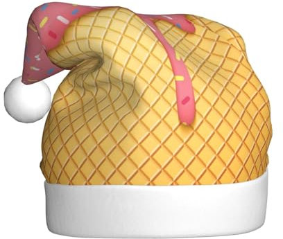 Eiscreme Und Waffel Muster Weihnachtsmützen Erwachsene, Weihnachtsmann Hut Drucken Plüsch Komfort Xmas Hut Für Weihnachten Neujahr Liefert