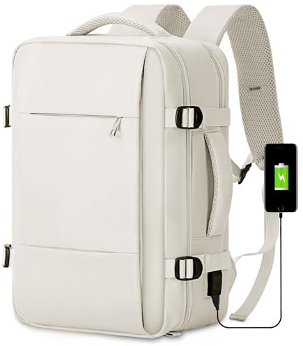 FIORETTO Mens Womens Cabin Bags 40x20x25 for Ryanair Underseat Waterproof Carry On Backpack for Airplanes, Travel Backpack Rucksack Hand Luggage Under Seat Travel Bag with Laptop Compartment White