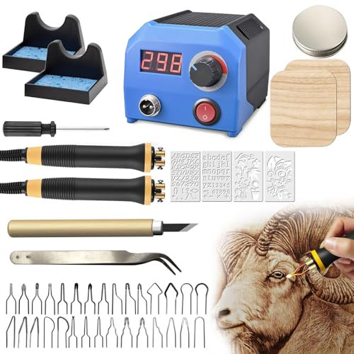 FIRElood LH55-1 Wood Burning Kit,Pyrography Wood Burning Tool Set with Pyrography Machine, 30 Wire Nibs, Detachable Wood Burning Pen, Adjustable Temperature 250-700℃(UK Plug)