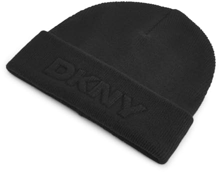 DKNY Damen Embossed City Logo Beanie-Mütze, Schwarz, Einheitsgröße
