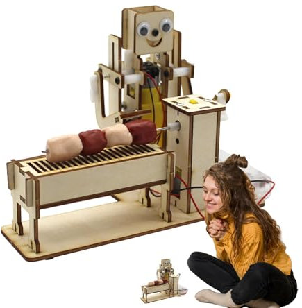 Uhngw Set da gioco per barbecue per bambini, Set da gioco per barbecue per bambini, Set da gioco per cucina creativa Giocattolo di assemblaggio robot in legno, Kit multiuso per artigianato in legno