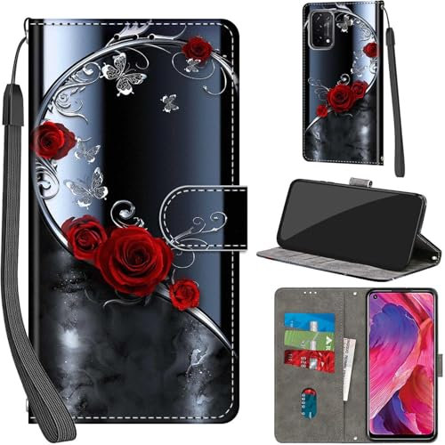 Handyhülle für Oppo A54 5G / A74 5G Hülle PU Leder Schutzhülle Klappbar mit Kartenfach Ständer Handytasche mit Kameraschutz Flip Case Klapphülle für Oppo A54 5G / A74 5G, silberner Schmetterling