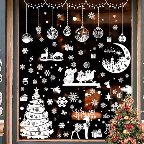 Wybtbm Pegatinas Navidad Ventanas Cristal, Decoracion Navidad, Copos de Nieve Pegatinas Navideñas, Hogar Vidrio Reutilizable Vinilos para Ventanas Cristales Puertas Adornos de Navidad 287pcs