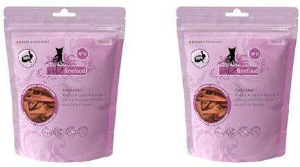 catz finefood Meatz Katzen Leckerlies Kaninchen N° 11 - knusprige Streifen aus Kaninchenfleisch - gegrillt und getrocknet - Katzensnack ohne Zucker, getreidefrei, 45g (Packung mit 2)