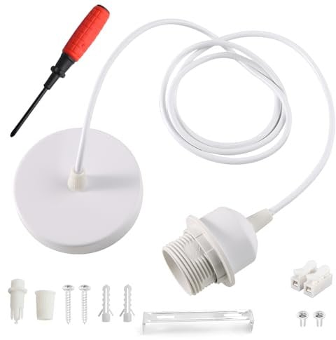E27 Cable Suspension Luminaire Blanc Suspension E27 avec câble réglable de 150cm E27 Support de Lampe douille pour abat-jour pour suspension de cuisine, salon, restaurant(blanc)