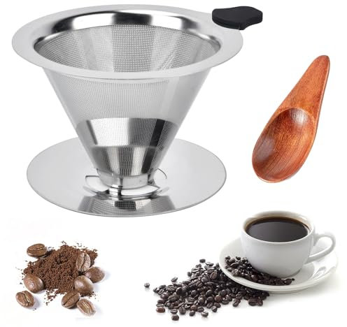 iTYOOS Filtre Cafe avec Mini Cuillère à Café, Filtre a Cafe Reutilisable, Filtre à Café Permanent, Filtre à Café Permanent en Acier Inox, 600 Mailles Filtre à Café en Acier Inoxydable