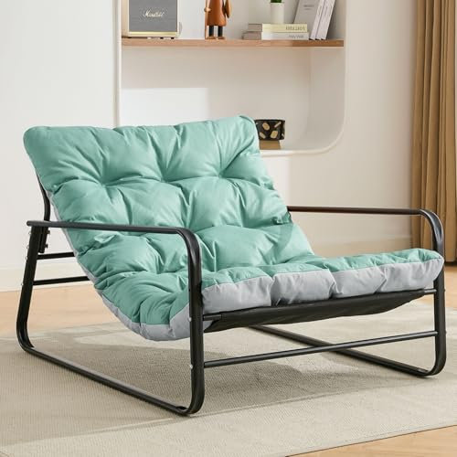 Sessel wohnzimmer Loungesessel Gartenliege mit Wendekissen Garten Liegestuhl Balkon möbel aus Stahl gepolsterter Stuhl für 2 Personen Gartensessel outdoor Relaxliege Balkon Garten Terrasse (Blau+Grau)