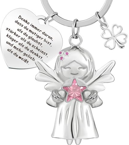 YPLonon Schutzengel Glücksbringer Schlüsselanhänger mit Edelsteinen und Rosa-Stern Schlüsselanhänger Aufmunterung Geschenk Weihnachten Schutzengel Glücksbringer für Freundin Freund Kollegen Kollegin