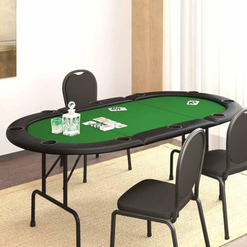 WKIEQACO Tische, Poker- und Spieltische, zusammenklappbarer Pokertisch für 10 Spieler, Grün, 206 x 106 x 75 cm