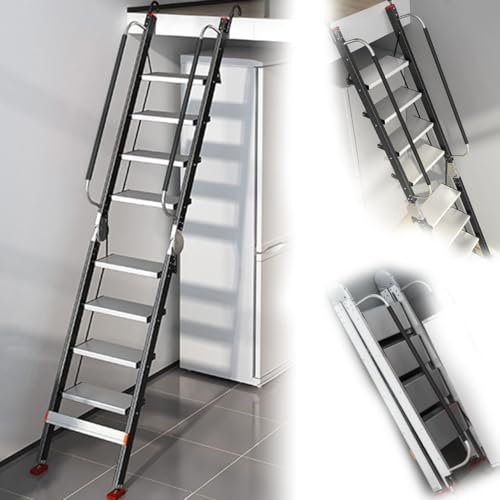 Escalera de ático de aleación de aluminio, escalera recta plegable con peldaños antideslizantes, escaleras de salida que ahorran espacio para pozos de ventanas y sótanos