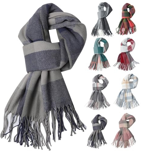 Fjquamitix Women Tartan Cashmere Scrarf, Ladies Scarves Wraps Winter Long Soft Warm Tassel Shawls Stole Gifts for Women