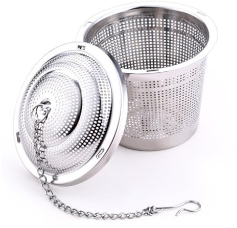 BAZEITFLOW Edelstahl Teesieb Für Lose Teeblätter Einzeltasse Tropfschale s Mit Langer Kette Für Tee Und Kaffee Spülmaschinenfest Abmessen Und Füllen Leicht Möglich
