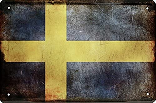 WOGEKA ART Retro Blechschild - National Flagge Fahne Schweden - witziger Spruch als Geschenk-Idee zum Geburtstag Weihnachten zur Dekoration 20x30 cm Vintage-Design aus Metall 1435