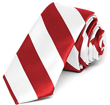 tiemart Gestreifte schmale Krawatte, 5,1 cm Breite, Rot und weiß, Erwachsene
