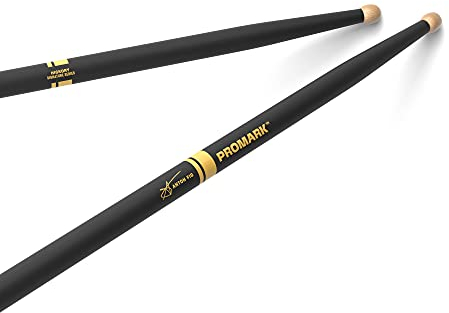 ProMark Baquetas Bateria - Anton Fig Drumsticks - ActiveGrip - Se vuelve más pegajoso a medida que las manos sudan - Acabado de agarre activo, Punta redonda grande, Madera de nogal americano - 1 par
