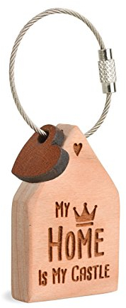 Waldfabrik Black Forest Porte-clés maison en bois de cerisier avec gravure au laser, idéal comme idée cadeau, inscription au choix (My Home is My Castle)