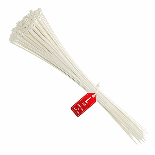 intervisio Fascette Plastica per Cablaggio Lunghe 530 mm x 4,8 mm, Fermacavo Grandi Elettricista 530mm Nylon Cavi Stringicavo, Bianco, 100 Pezzi