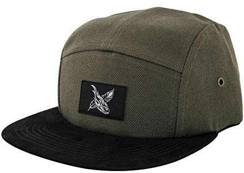 Blackskies® Port Louis 5-Panel Cap Wildlederschirm aus Kunstleder Unisex Baseball Mütze Olive Grün