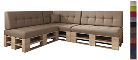 sunnypillow Palettenkissen Kaltschaum Palettenauflage Palettenpolster Palettensofa Sitzkissen Rückenlehne gesteppt 8er Set Sand