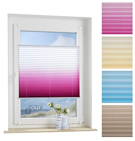 ourdeco® Plissee / 40 x 130 cm weiß-Beere/lichtdurchlässig, Blickdicht/Farbverlauf/Montage ohne Bohren