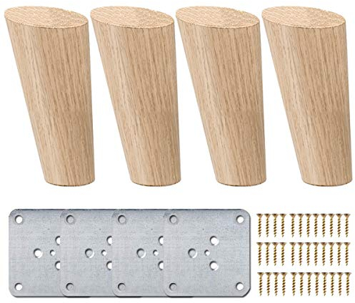 15cm Holz Tischbeine, La Vane 4 Stück Massivholz Schräg Konisch Ersatz Möbelfüße Möbelbeine mit Montageplatten & Schrauben für Sofa Bett Schrank Couch Stuhl