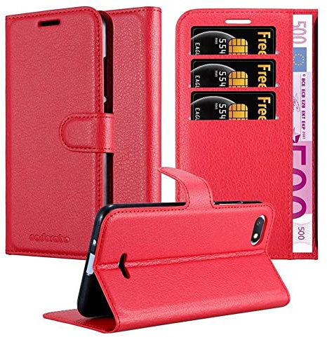 cadorabo Coque pour Xiaomi RedMi 6A en Rouge Cerise - Housse Protection avec Fermoire Magnétique, Stand Horizontal et Fente Carte - Portefeuille Etui Poche Folio Case Cover