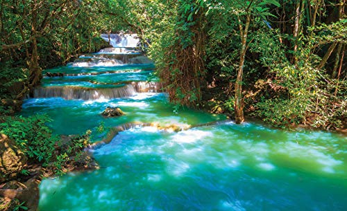 Forwall Fototapete Wald Wasserfall Natur Thailand Landschaft Fluss Wohnzimmer Schlafzimmer Vlies Tapete Wandtapete UV-Beständig Montagefertig (1968, V8 (368x254 cm) 4 Bahnen)