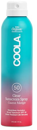 COOLA Organic Sunscreen SPF 50 Sunblock Spray, Dermatologist Tested Skin Care For Daily Protection, Vegan And Gluten Free, Guava Mango, 6 Fl Oz
