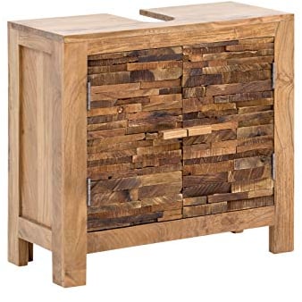 Woodkings® Waschbeckenunterschrank Holz Akazie rustikal Matay Waschtischunterschrank massiv Badmöbel Badezimmer Badezimmerschrank Badschrank Bad Unterschrank Massivholz