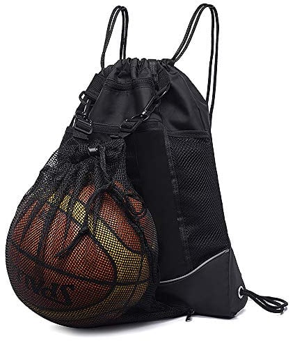 STAY GENT Drawstring Basketballrucksack Sportbeutel für Jungen Faltbarer Fußballrucksack Turnbeutel Fußball Tasche Sackpack Sportsack mit Ballnetz für Volleyball Baseball Yoga Rucksack Mädchen Schwarz