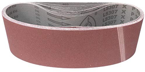 Klingspor Schleifband LS307X – 120 x 820 mm – Körnung P120 – 10 Stück – für Holz & Metall – reißfeste halbflexible Gewebeunterlage – Profi-Schleifbänder für Bandschleifer