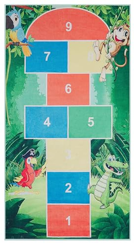 Beliani Kinderteppich Stoff grün rechteckig 80 x 150 cm mit Hickelkasten Tiermotiv rutschfest modern Badabag