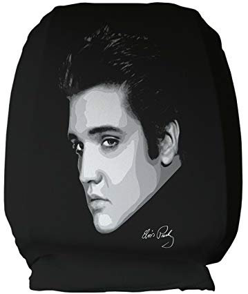 L&S Prints Black Elvis Presley Face Car Seat Head Rest Covers Pack Of Two Car Accessory Gift Polyester