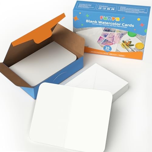 Funto Blanko Aquarell Karten und Umschläge, 50 Blatt, 5 x 7 Zoll, 300 g/m², weiß, säurefrei, schweres Papier für Aquarellmalerei, Einladungen, Dankeskarten, Grußkarten und alle Anlässe